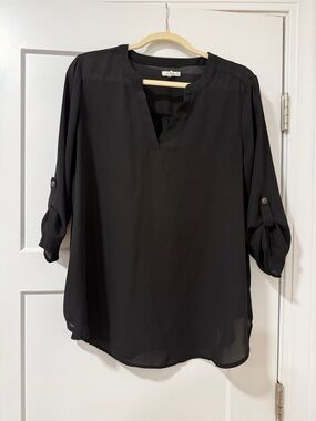 Maternity Black Roll-Sleeve V-Neck Women’s Blouse